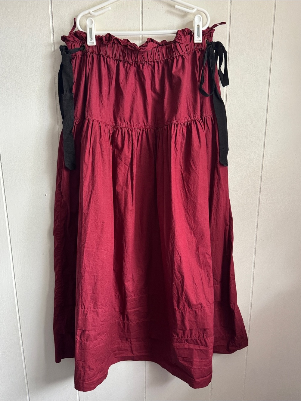 Ulla Johnson Wine Red Midi Skirt with Black Side Ties Sz 8